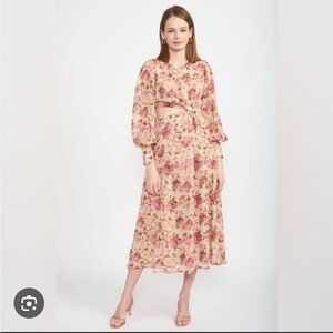 En Saison Floral Cutout Midi Dress in Pink and Cream